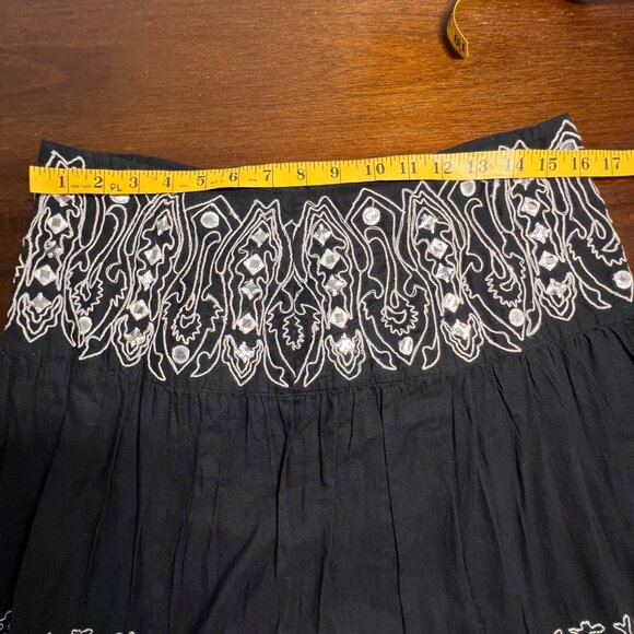 Maxi Skirt Embroidered Gypsy Boho Artsy Black Nature Flowy Coastal Lagom Size 8 - Picture 6 of 11